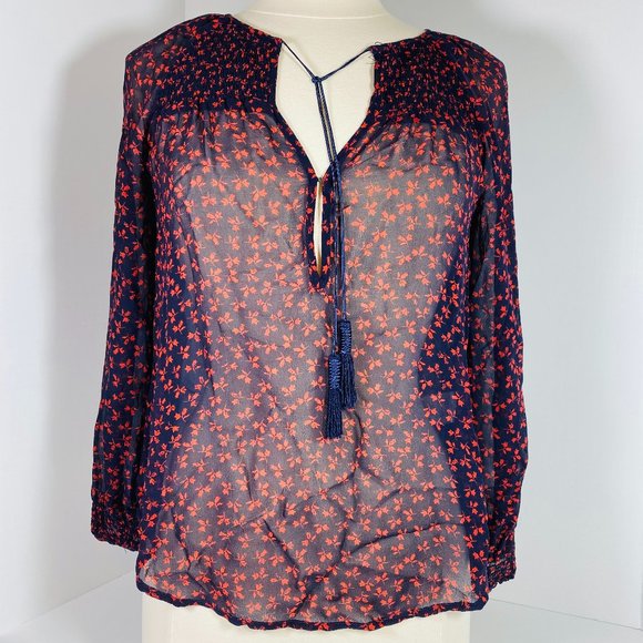 JOIE Vivette Shirt - Sheer Floral Silk Peasant Top - Picture 1 of 7